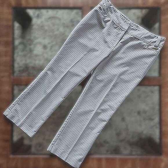 Vtg Tabi cropped mid-rise cream pinstripe summer ankle slacks - Picture 2 of 15